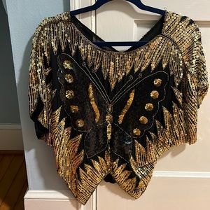 Vintage Sequined Butterfly Blouse